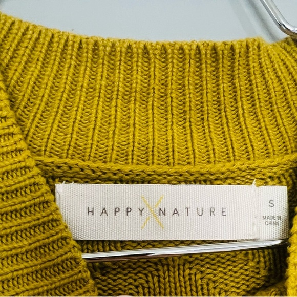 HAPPY NATURE BRAND MUSTARD PUFF SLEEVE SWEATER DRESS SIZE SMALL - Picture 10 of 11